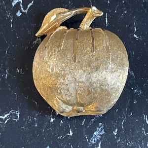BSK Brooch Pin Gold Tone Apple Fruit Mid Century Teacher School Educatn Vintage - Picture 1 of 4
