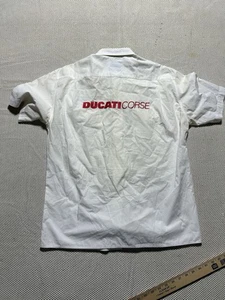 Vintage Ducati Corse White Button Up Moto Racing Isle Of Man V4 Size Large Disco - Picture 1 of 8