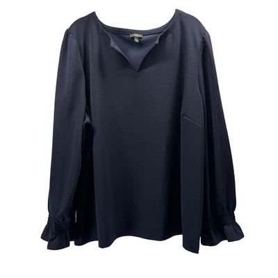 Talbots 女式上衣,尺寸 3XP Petite 纯海军蓝袖口套衫 — 第 1/4 张图片