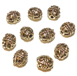 MB429 Antiqued Gold 7mm Oval with Circle & Rope Design Pewter Beads 10pc - Picture 1 of 1