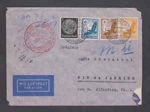 Germany Cover 1937 Zeppelin 3rd Reich Rio Adolf Hitler Block of Four on Reverse - Picture 1 of 3