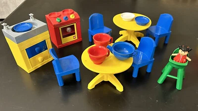Lego Duplo Dolls Play Kitchen W/ Baby Doll, High chair, 2 Tables 4 Chairs Stove - Image 1 of 4
