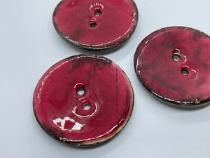 LOT of 3 Large Round Red Enamel Coconut Buttons - Ren SA3268/60 - 40mm - Picture 1 of 6