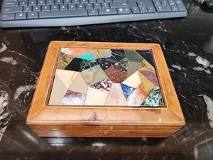 Vintage italienische Leder & Marmor Halbedelstein Muster Waschtisch Box - SCHÖN - Bild 1 von 16