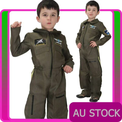 Top Disfraz de la Fuerza Aérea Uniforme de Pistola Años 80 Niños Piloto Avión Traje Mono Foto 1 de 4