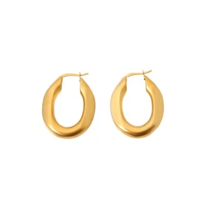 Gold-Plated Stainless Steel Oval-Shaped Matte Hoop Earrings Thick Hoops For Her - Picture 1 of 1