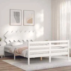 Massivholzbett mit Kopfteil Weiß 5FT King Size A3L5 - Bild 1 von 12