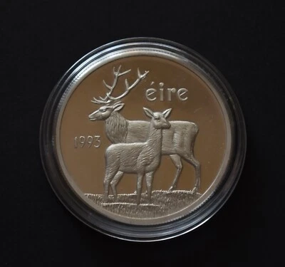 RARE IRELAND ECU 1993 999 SILVER EURO PROOF EIRE Euro Coin Harp Deer - Image 1 of 2