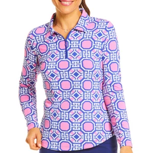 NWT Ladies IBKUL CLASSIC KEY NAVY PINK Long Sleeve Polo Golf Shirt M XL & XXL - Picture 1 of 1