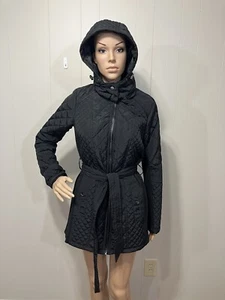 NEW! Beautiful "Sebby Collection" Black Quilted WaterResistant Trench Coat Small - Picture 1 of 18