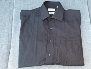 Van Heusen Shirt Mens 16.5 LARGE Black SLIM FIT Smart Work Top L/S COTTONE 100 - Picture 1 of 16
