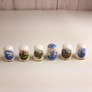 Thimbles Lot of 6 Dutch Windmill Ceramic/Porcelain/China Sewing Collectibles - Picture 1 of 8