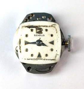 Vintage BENRUS Model BM1 17j 15mm Swiss Watch Movement TICKS PARTS or REPAIR - Picture 1 of 7