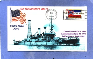 USS MISSISSIPPI BB-23 Early Battleship Photo Cachet Naval Greece First Day PM - Picture 1 of 1