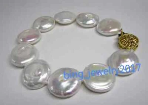 AAA+ 16-17mm Gorgeous natural south sea White baroque pearl bracelet 14k 7.5-8" - Picture 1 of 5
