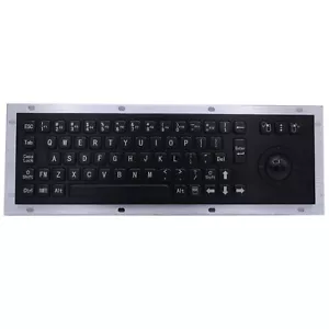 Black Industrial USB Keyboard With Mechanical Trackball Kiosk Metal Keypad - Picture 1 of 9