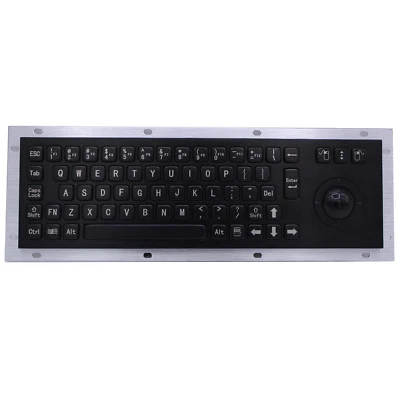 Black Industrial USB Keyboard With Mechanical Trackball Kiosk Metal Keypad - Image 1 of 4