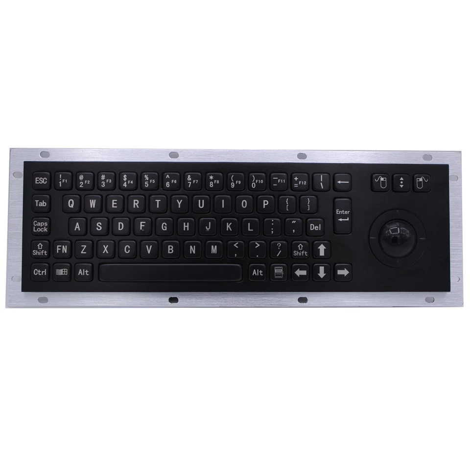 Black Industrial USB Keyboard With Mechanical Trackball Kiosk Metal Keypad - Image 1 of 4