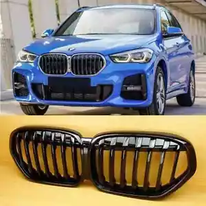 Front Grille Single Slat Kidney Grill Shiny Black For 20-21 BMW X1 F48 F49 LCI - Foto 1 di 2