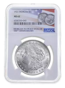 MS62 1921 Morgan Silver Dollar NGC 100th 2021 Label Philadelphia *0883 - Picture 1 of 5
