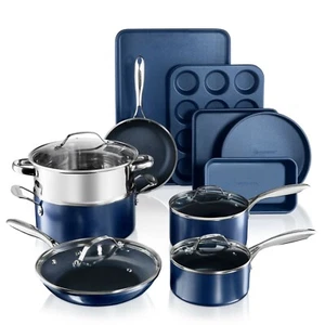 Granitestone Blue Ultra Nonstick 15 Piece Pots and Pans Cookware & Bakeware Set - Picture 1 of 7