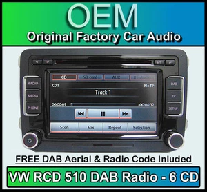 VW Golf MK6 DAB car stereo, RCD 510 DAB radio 6 CD changer, touchscreen SD in - Picture 1 of 4