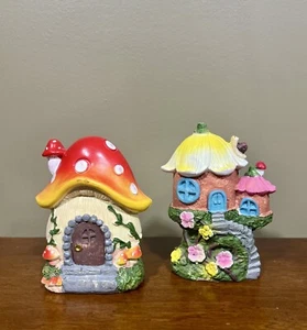 Mushroom Home Lot 4.6” Tall Garden Decor Welcome Fairy Garden Forest Figurines - Picture 1 of 7