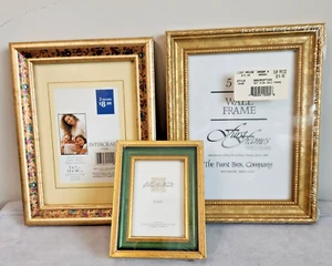 Lot of 3 Gold Tone Wood Picture Frames 5x7 & 2.5x3.5 Furst Intercraft NEW - Picture 1 of 12