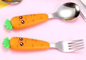 2pcs Baby Kids Cutlery Set Spoon Fork Cute Easy Grip Stainless Steel Child Food - Picture 1 of 8