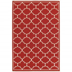 7' X 10' Red and Ivory Indoor Outdoor Area Rug - Picture 1 of 1