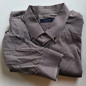 NUDHA Designer Button Down Dress Shirt Mens 45(XL)Brown Gingham Made in Italy - Picture 1 of 11