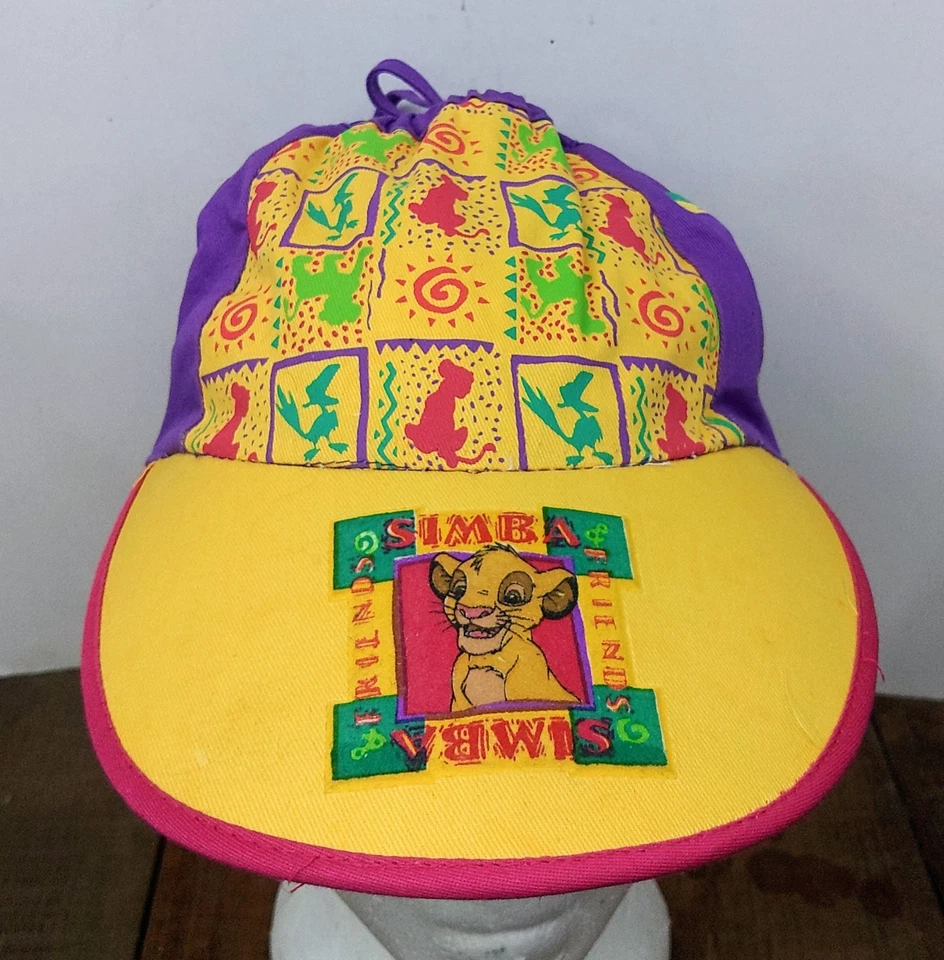 复古迪士尼儿童狮子王辛巴帽子紫色黄色棉 90 年代复古马尾辫 — 第 1/4 张图片