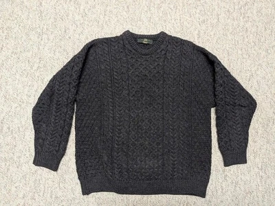vintage ORVIS sweater IRELAND made L charcoal gray ARAN fisherman KNIT - Image 1 of 4