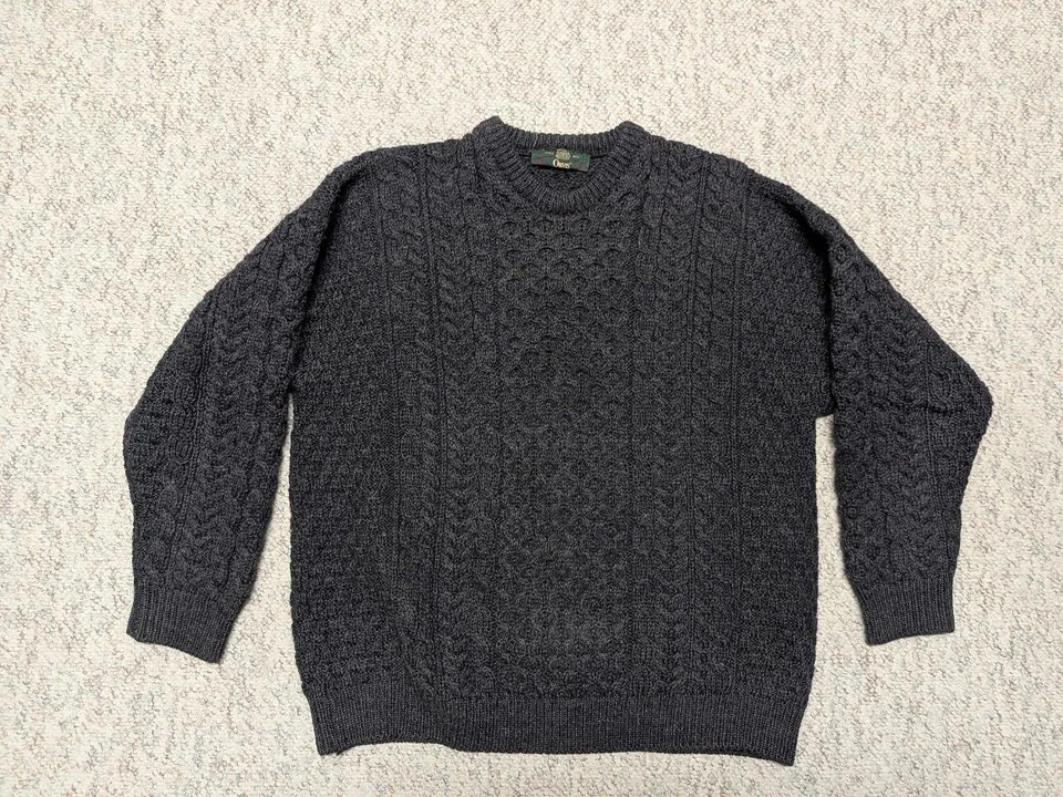 vintage ORVIS sweater IRELAND made L charcoal gray ARAN fisherman KNIT - Image 1 of 4
