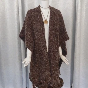 Bryn Walker Poncho Wickel offen lang Fransen Bohemian Neu Pullover Wolle Shaggy Mantel - Bild 1 von 8