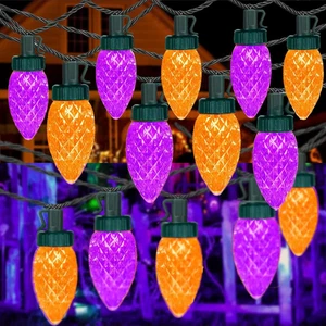 2-Pack 98ft 100 LED Orange Purple C9 Halloween String Lights Waterproof - Picture 1 of 11