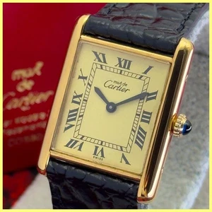 Cartier Must Tank Vermeil Roman Index Ivory LM 23mm Herren Quarz TOP - Japan - Bild 1 von 11