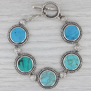 Simulierte Türkis Cabochon Link Armband Sterlingsilber 7 " Handgefertigt - Bild 1 von 7
