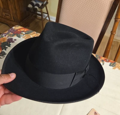 Fedora de fieltro de piel Champ “De Luxe” vintage de los años 50 - negro - talla 7 1/8 - excelente   Foto 1 de 4