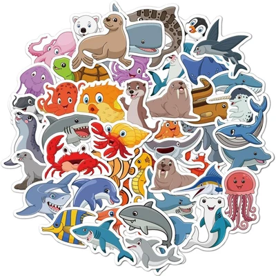 Meerestiere Aufkleber 100 Stück Wasserfest Fisch Sticker für Scrapbook Laptop - Bild 1 von 4