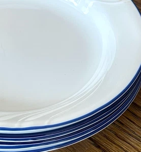 CELESTIAL BLUE Set of 5 White Rim Soup Bowls 8.5" Embossed Swirl Vintage Corelle - Picture 1 of 11