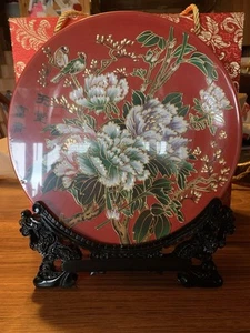 Chinese Decorative Gold Leaf Plate Beautiful With Stand And Case 98.9% Gold Leaf - Picture 1 of 13