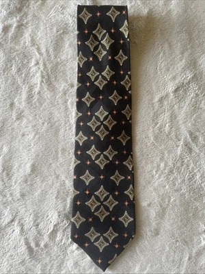 Bruno Piattelli 白金领带 100% 真丝金色黑色几何图案 — 第 1/4 张图片