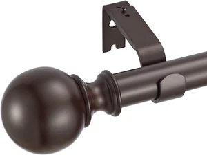 1" Classic Window Curtain Rod with round Finials Simple Single Telescoping Drape - Picture 1 of 12