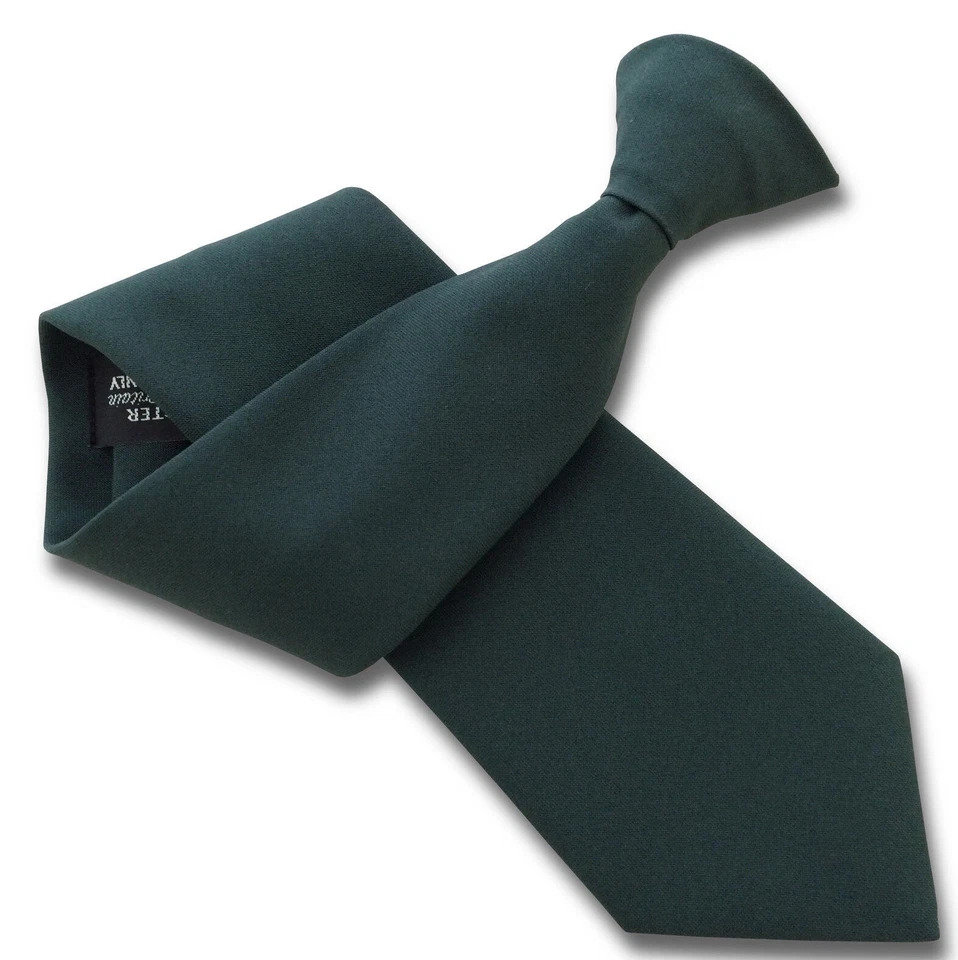 Bottle Green Mens Clip On Tie Matt Plain Solid Formal Workwear Necktie - Image 1 of 1