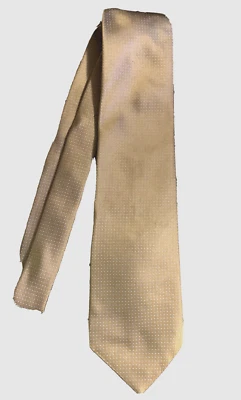 Corbata de cuello DKNY para hombre beige dorado punto azul 100 % seda hecha en EE. UU. Foto 1 de 3