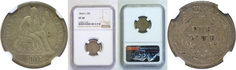 1864-S Seated Liberty Dime NGC VF-30 Cover
