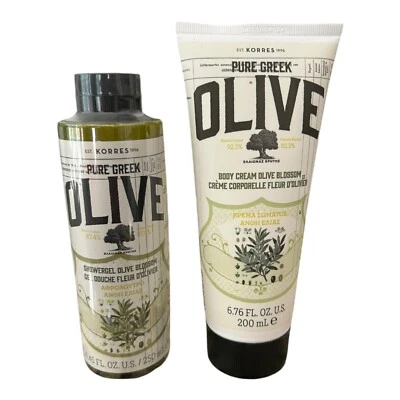 Juego de 2 Korres Pure Greek Olive Blossom gel de ducha 8,45 OZ crema corporal 6,76 OZ Foto 1 de 2