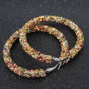 Hoop Earrings Sparkly Elegant Earrings Women Faux Crystals Lightweight - Picture 1 of 3
