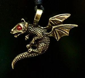 Dragon Bronze Pendant Pagan Celtic Biker adjustable cord to fit all fantasy - Picture 1 of 2